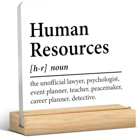 HR Office Decor Human Resources Definition Acryl Schreibtischschild Büro Schreibtisch Dekorationen, Geschenk für HR (mit Holzständer) 10,2 x 10,2 cm