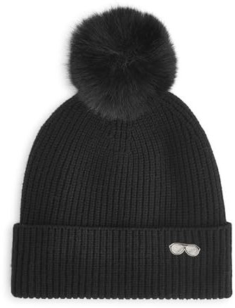 KARL LAGERFELD Damen Ribbed Sunglasses Pin Hat Beanie-Mütze, Schwarz, Einheitsgröße