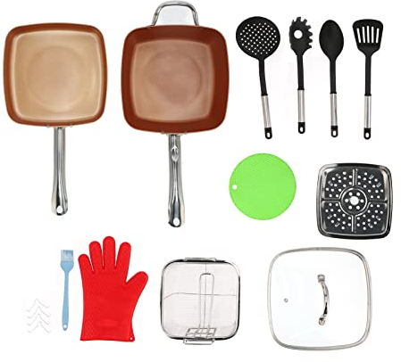 Kuuleyn 11 pièces batterie de cuisine antiadhésive en acier inoxydable ensemble de batterie de cuisine polyvalente ensembles de batterie de cuisine couleur cuivre poêle