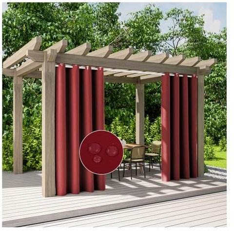 Tende da Sole per Esterno Tende Termiche Isolanti Tende Idrorepellenti con Anelli 2 Pannello, per Portico, Porta Scorrevole, Pergolato, Cortile (2 Pezzi / 132 X 137cm,Rosso)