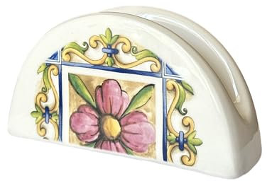 Serviettenhalter aus Keramik Serviettenhalter für Zuhause Bar Restaurant Pizzeria Pub Dekor Mediterraner Druck 13 * 7 cm (weiße rosa Blume)