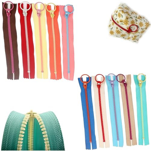 Harz Reißverschlüsse, 10 stücke Nähreißverschlüsse Unsichtbar,20cm Reißverschlüsse,mit Ring, Nylon Reißverschluss Set, Coil Reißverschlüsse mit Metall Ring,Bunten Reißverschluss, für Schneider