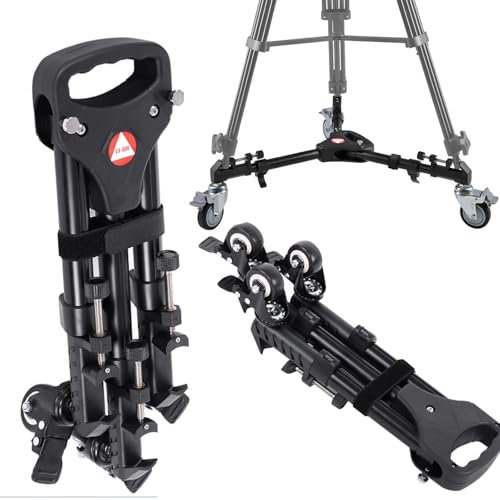 CYTGOUPER VX-600 Carrello per treppiede fotografico di aggiornamento, capacità di carico di 50 libbre, stabilizzatore pieghevole per treppiede in lega di alluminio da 3 Puleggia