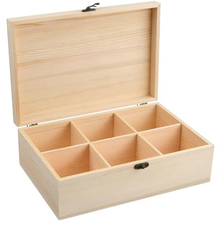 Caja Madera 30x20x10 cm, Caja Madera Decorativa con Tapa, Cierre de Metal, Caja de Té con 6 Compartimentos Desmontables, Caja Regalo Grande, Caja Joyero Organizador Madera para Casa Cocina Oficina