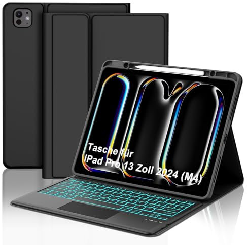 FOGARI Custodia per iPad Pro da 13 (M4) 2024 con Tastiera – 7 Colori Illuminazione Rimovibile Trackpad Tablet Cover – Tastiera Retroilluminata QWERTY Layout per iPad Pro 13 pollici (M4, 2024), Nero