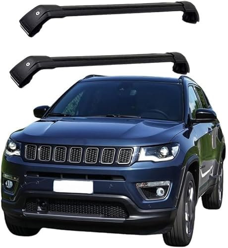 RUIHAHA 2 Stück Auto Querträger Dachträger für Jeep Compass 2017 2018 2019 2020-2023 Skiträger für Dachträger Dachreling Relingträger Dachgepäckträger,A-Black