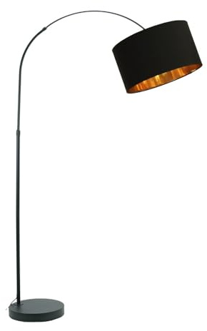 ValueLights | Black Metal Arched Stem Curved Arm Floor Lamp with Black/Gold Drum Shade for Living Room Lounge | Floor Lamps, Home Décor & Improvement Essential | Included LED Bulb