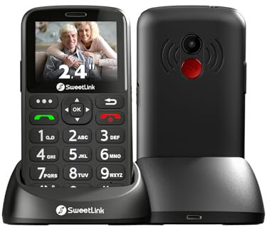SweetLink 4G Telefono Cellulare per Anziani con Tasti Grandi, LTE Telefoni Cellulari Anziani con Base di Ricarica, 2.4'' Pantalla, Funzione SOS, Volume Alto, Chiamata Rapida (Nero)