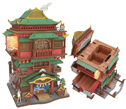 Tonecheer 3D Holz Modell Puzzle DIY Kit Spielzeug für Erwachsene Jugend Kinder Handwerk Luftschiff Auto Deckel Öffnung Desktop Lagerung Haus Geburtstagsgeschenk(Onsen Saga)