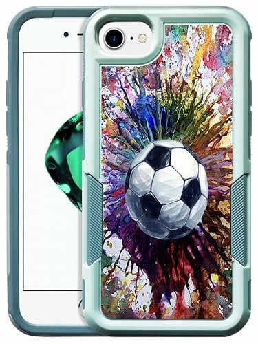 GlamCase Heavy Duty Case for iPhone 7/8 / SE 2 2020 / SE 3 2022 - Vintage Color Football Printed Heavy Duty Miliraty Grade Protection Dual Layer ShockProof Case for iPhone SE 3 / SE 2/7 / 8 Mint