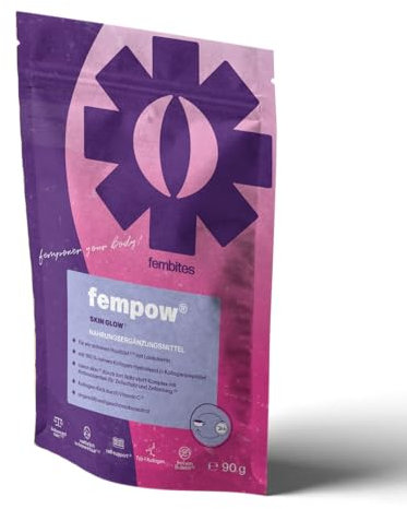 fempow Skin Glow - Kollagen-Pulver - Reine & Strahlende Haut - Festes Bindegewebe - Mit Lactoferrin, Biotin, Zink & Vitamin C - Laborgeprüft - 90g