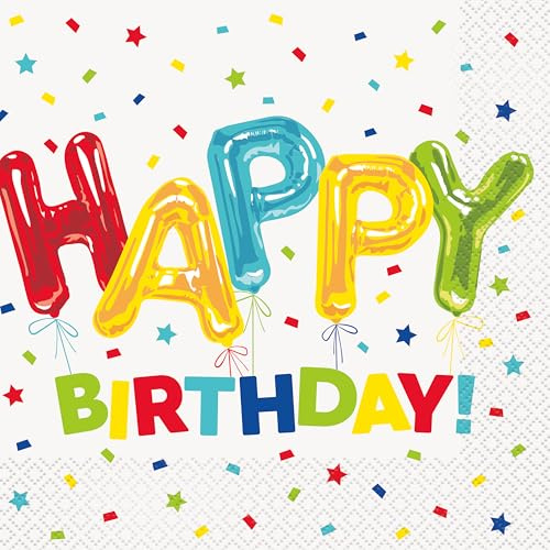 Unique 73102EU Paper Napkins-16.5 cm-Happy Balloon Birthday Party-16 Count (Pack of 1), Multicolour