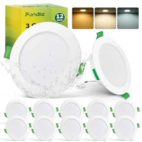 Fondiiz LED Einbaustrahler 230V 68mm, 12er Set LED Spots Warmweiß Neutralweiß Kaltweiß, 5W 480LM Deckenspots Weiß, IP44 Spots Deckenleuchte Flach Einbauleuchten für Badezimmer Küche Wohnzimmer