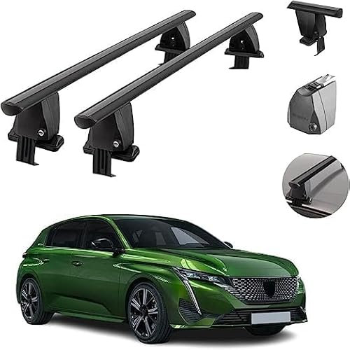 WRHOME Fixation Universelle sur Le Toit du Véhicule pour Peugeot 308 2021-2022,Barre transversale de Toit en Alliage d'aluminium perforé avec Serrure