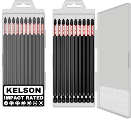 KELSON 10pcs Mixed Pozi 150mm PZ1 PZ2 PZ3 Impact Rated Screwdriver Bits with Storage Case V1 1/4 Universal