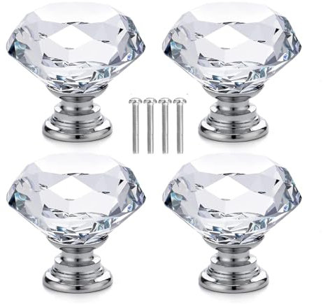 BAOMUMAYE Boutons de porte en cristal avec vis, poignée de porte d'armoire, en forme de diamant pour armoire, tiroir, coiffeuse (blanc)
