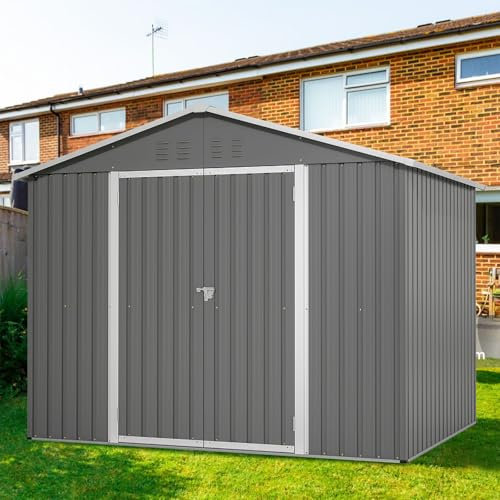 Billg Abri de Jardin Métal 7.8m³ 229x180x191cm, Étanche Cabane de Jardin Exterieur avec Fondation, Ouvertures D'aération et Toit à Pignon, Spacieux Abri de Outils en Acier Galvanisé, Anthracite