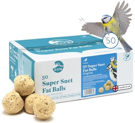 RSPB - Fat Balls, Bird Food for Outside Birds, High Energy Suet Balls, Made in the UK, Delicious and Nutritious, Suitable for Year-Round Feeding (Box of 50)
