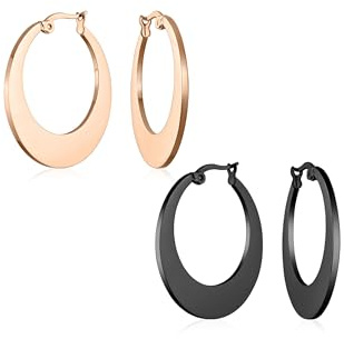 Personalisierte Geometrische Mode Große Flache Ovale Creolen Für Frauen Teenager Schwarz Ip Oder Rosévergoldeter Edelstahl 3,18 Cm Durchmesser