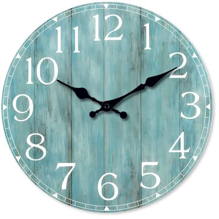 NUOVO Wanduhr, 40 cm, Cyan MDF Wanduhr, Türkis Holzmaserung, Lautlos, Kein Ticken, Batteriebetrieben, Vintage Design, Geeignet für Küche, Wohnzimmer, Schlafzimmer, Badezimmer Dekoration