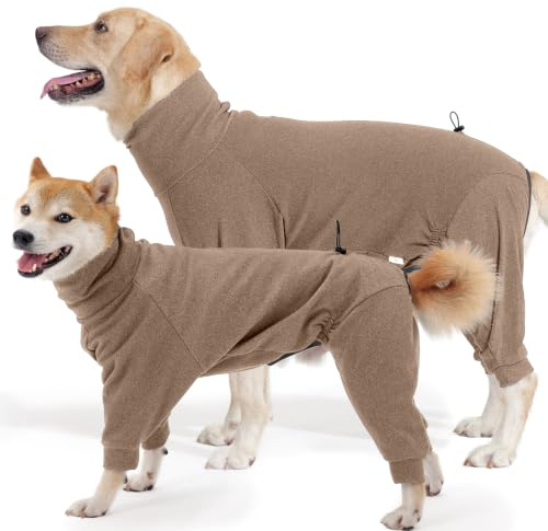 Hjyokuso Hundemantel Winter, Warmer Fleece Hundepullover mit Beinen, Weiche Vierbeinige Hundejacke für Kleine & Mittelgroße Hunde, Hundebademantel Fleece Hunde Pyjama Bekleidung Braun XL