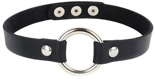 CALFOVERA Verstellbares PU Leder Choker Halsband Für Frauen O Ring Gothic Style Lederhalsband Mit Kettengliedern Schwarzes Punk Design Kurzes Kreishalsband Mit Niete Für Kostümschmuck Halloween Party