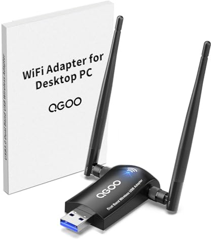 WiFi Adapter for Desktop PC, QGOO Wireless AC1300Mbps USB 3.0 Network Dongle with 5dBi High Gain Dual Antennas, 2.4GHz/5GHz Dual Band for Laptop Computer Compatible Windows11/10/8/7