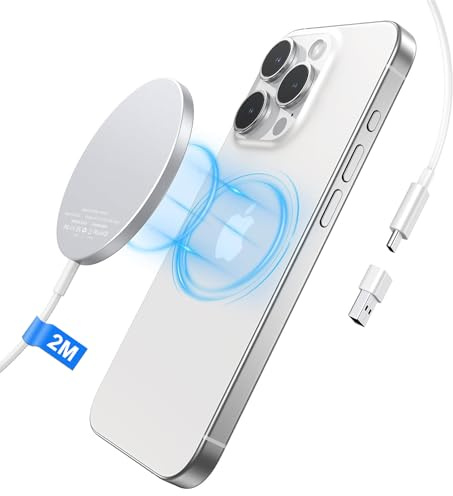 15W Cargador Inalambrico iPhone, 2M Cargador Magnética para iPhone 17/16/16e/16 Pro/16 Pro Max/15/15 Plus/14/13/12/11/AirPods, Cargador Magnética i Phone Carga Rapida Inalámbrico Wireless Apple