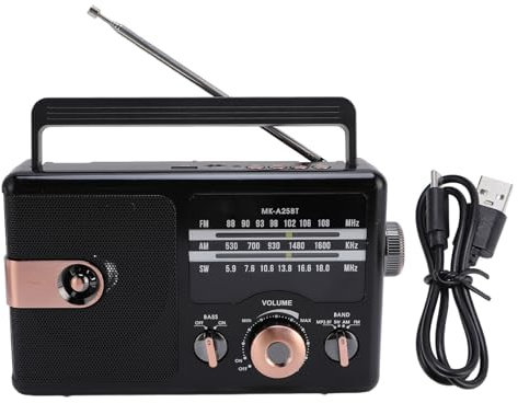 Asixxsix Portable Radio, Full Band AM FM SW Radio with Telescopic Antenna, Portable Shortwave Radios BT Speaker Music Player for Kitchen, Desk, Bedroom, Office and Outdoors (Black)