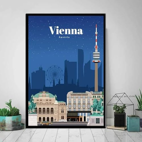 Vintage Wien Stadtplan Reise Leinwand Gemälde Poster Drucke Wand Kunst Bilder Für Wohnzimmer Wohnkultur 40X50Cm Kein Rahmen