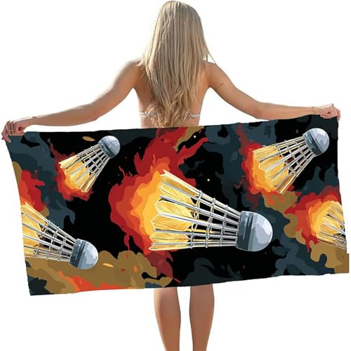 Strandtuch Badminton Microfaser Handtuch Groß 75 x 150cm, Sandfest Schnelltrocknend Handtücher Landschaft, Sommer Strand Badetuch Saunahandtuch für Outdoor Travel Gym mit Tasche Geschenke GYL2025
