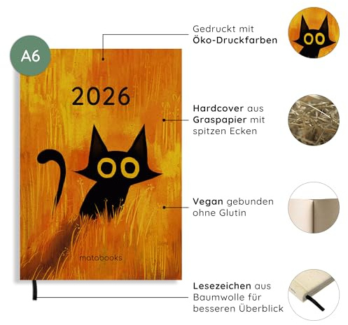matabooks – A6 Kalender Samaya 2026 Farbe: Golden Hour (DE/EN): Veganer Jahresplaner aus nachhaltigem Graspapier