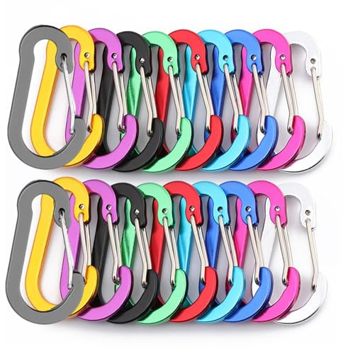 VesperaMirage 20 Karabinerhaken klein, Mini, Alu D-Clip, 10 Farben | 50mm, Alu D-Clip, korrosionsbeständig & leicht. Für Angeln, Wandern, Reisen, Rucksack, Schlüssel. Kein Kletterkarabiner.