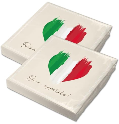 itenga 40x Servietten Italien Flagge Herz 30x30 cm 3-lagig – Buon Appetito – Papier-Servietten (Italien)