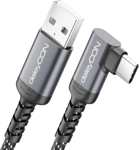 deleyCON 1m Câble USB-C Coudé 90 Degrés USB-A vers USB-C Câble de Charge Câble de Données Coudé pour iPhone 17 16 15 Pro Max Air Galaxy A16 A56 S25 S24 S23 Pixel AirPods Notebook PS5