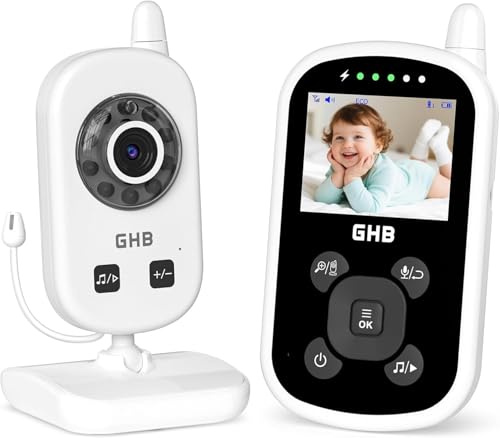 GHB Babyphone mit Kamera Baby Monitor 2,4 Zoll | 2,4 GHz FHSS, ECO-Modus, Infrarot-Nachtsicht, Temperatursensor, Gegensprechfunktion, 2X Zoom