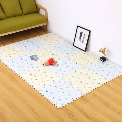 Xiyocadt 9 Stück Puzzleteppich, 60x60 cm Puzzle Teppich Matte, XPE Schaumstoff-Bodenmatten für Schlafzimmer, Wohnzimmer (Beige + Blau)