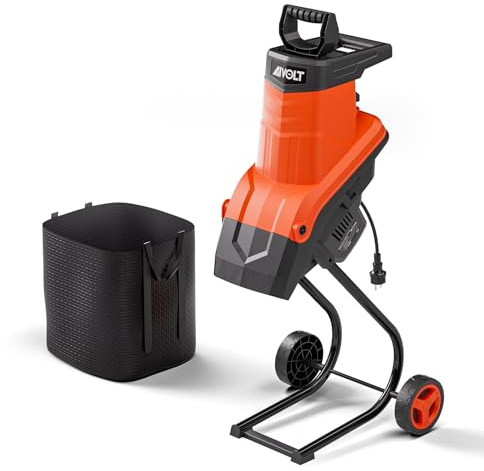 AIVOLT Trituratore elettrico per legno 15A, diametro massimo di taglio 4,6 cm, rapporto di riduzione 21:1, sacchetto di raccolta da 45 l, trituratore portatile per pacciamatura, compostaggio e pulizia