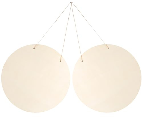 Healvian 2 Sets 30cm Unfinished Round Wooden Slices DIY Front Door Sign Blanks with Jute Rope, Plain Wooden Discs for Crafting and Hanging Decorations
