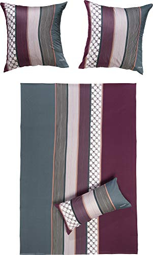 Joop! Bettwäsche Cornflower Stripes Mako-Satin deep Wine Größe 155x200 cm (40x80 cm)