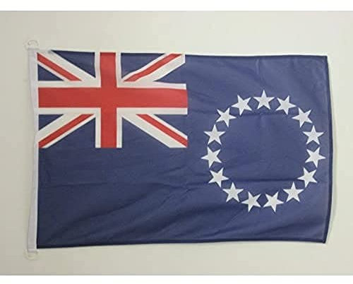 AZ FLAG - Drapeau Iles Cook - 45x30 cm - Pavillon Nautique Des Iles Cook Spécial Bateau Et Extérieur En Maille Bloquée Avec Anneaux Plastiques Intégrés - 30g