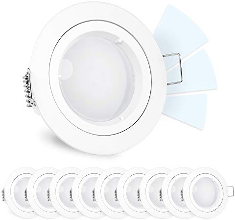 linovum 10er Set fourSTEP Einbauleuchte LED dimmen ohne Dimmer - LED GU10 neutralweiß 5W 230V runder Einbaustrahler matt weiß
