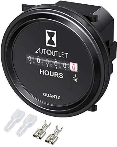 AUTOUTLET Runder Quarz Stundenzähler 12-72V DC, Wasserdicht Betriebsstundenzähler mechanischer Timer Einrastbarer Motorbetriebsstundenzähler mit Stecker für Schneemobil Auto Boot Auto Rasentraktor