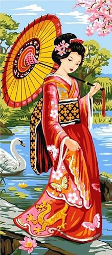 Grafitec Screen Printed Canvas for Tapestry or Needlepoint - Geisha Garden
