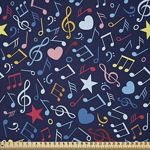 ABAKUHAUS Musik Stoff als Meterware, Rhythmus in Meinem Herz-Entwurf, Microfaser Stoff für Dekoratives Basteln, 1M (230x100cm), Marineblau