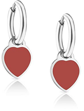 inSCINTILLE Cuore Rock Orecchini Donna in Acciaio Inossidabile con Pendente a Cuore Colorato (Rosso)
