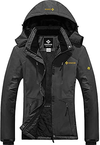 GEMYSE Donna Giacca da Sci impermeabile montagna Giacche Pile invernale antivento Cappotto con Cappuccio (Grigio Ferro,M)