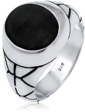 Kuzzoi Siegelring Herrenring oval Emaille schwarz, massiv 13 mm breit in 925 Sterling Silber, Silberring verziert schwarz oxidiert, Ring für Männer in der Ringgröße 58, 0610990119_58