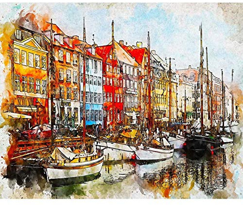 DIY Stoff-Dekorations-Kits, Abeuty Malen nach Zahlen XXXXXX 40,6 x 50,8 cm, Wandkunst (Fischboot, gerahmte Leinwand)