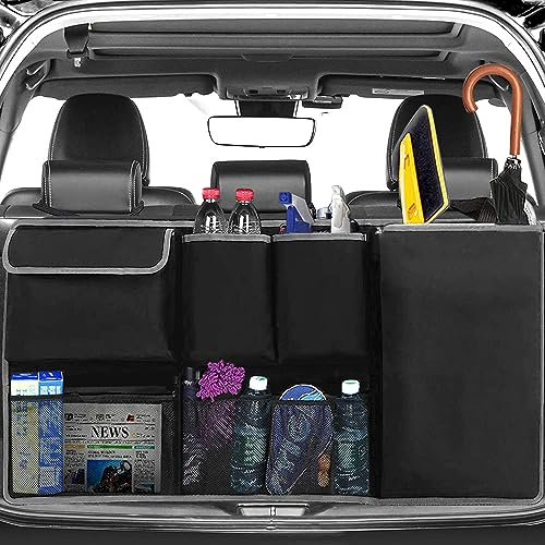 Organizador Maletero Coche,Gran Capacidad de Organizador Coche,Maletero Coche,Tres Cintas Fijas,Parte Trasera Antideslizante con Velcro,Impermeable y Resistente,Automóvil de Tipo Universal